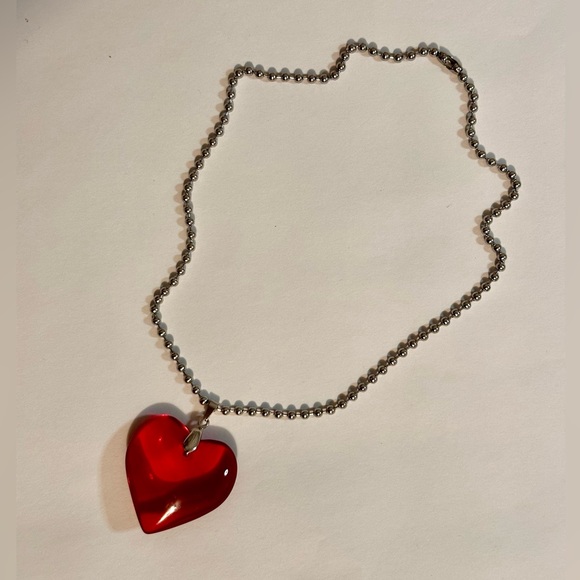 Red Crystal Heart Pendant Necklace Large Glass Heart Shaped Chunky 3D New Beaded - Picture 2 of 9